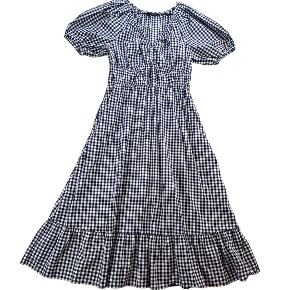 Vineyard Vines Navy and White Gingham Midi Dress